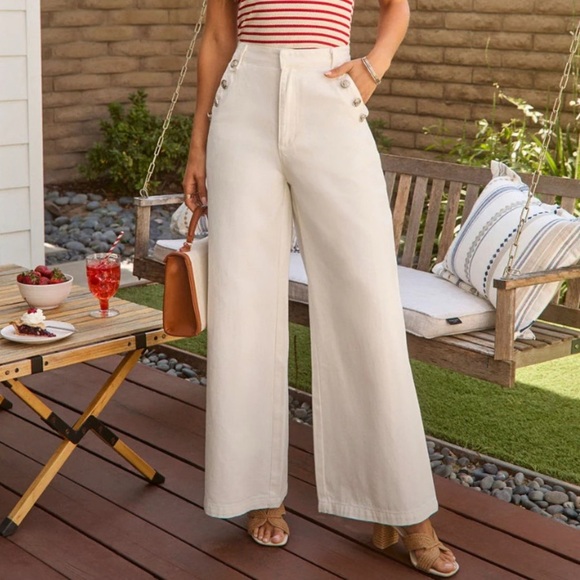 Vici Pants - Vici state fair high rise white Button-Detail Wide-Leg Pants/jeans size medium